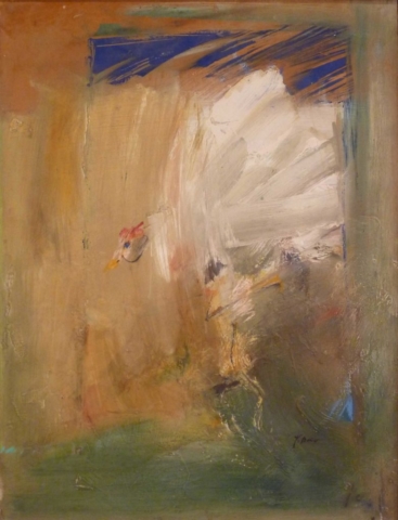 Ma  poule,  huile sur bois  49 x 65  cm  1966