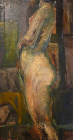 Nu de côté,  huile sur toile 76 x 150  cm -  Prix  de la  presse  à  l' UMAM  1967