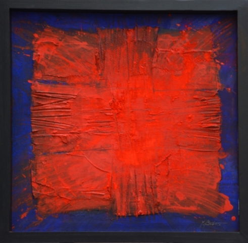 Croix rouge, 72 x 72, Pigments sur bois